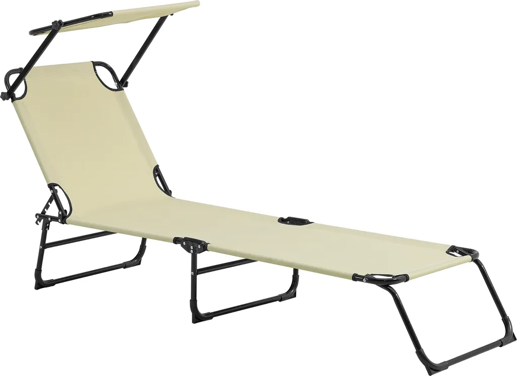 Lit de jardin pliable 190cm pour bronzage et sieste avec toit crème