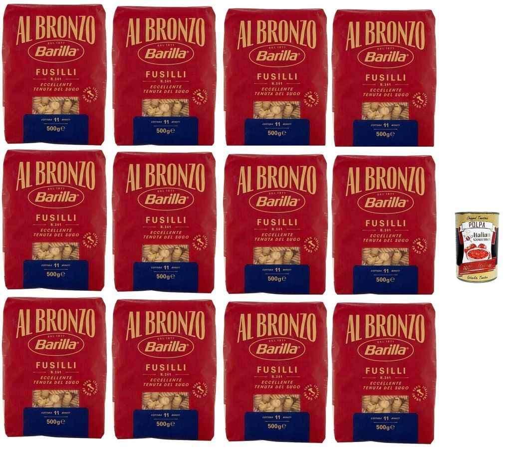Barilla Al Bronzo Fusilli N.341 12×500g – raue Bronze-Matrize, 100% Hartweizengrieß, maximale Saucenhaftung, italienische Premium-Pasta + Itali...