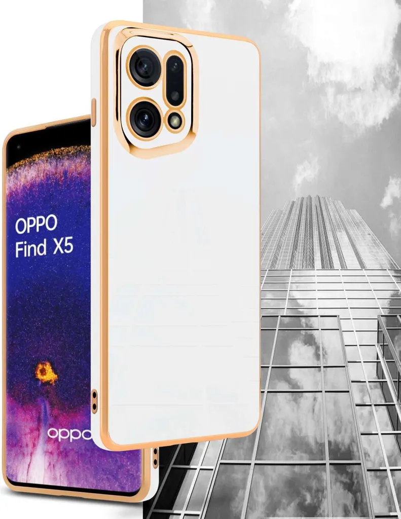 Cadorabo custodia protettiva per Oppo FIND X5 in bianco lucido - oro custodia flessibile TPU silicone copertura fotocamera protezione - 3