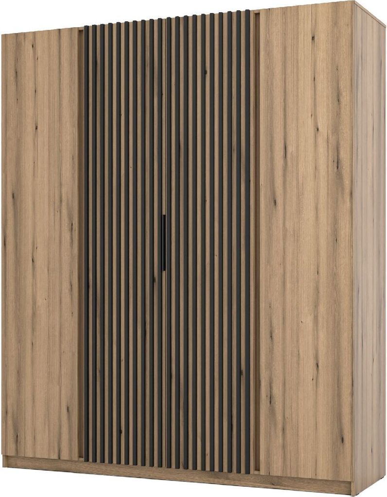 Kleiderschrank KAJA 13 200 cm mit Lamellen EV/EV-BL mit vier Türen Eiche Evoke/ Eiche Evoke - Schwarz