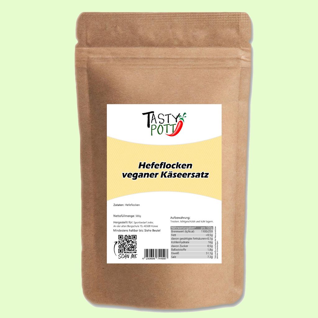Hefeflocken würzig - natürlicher Käseersatz vegan, glutenfrei | Hefeflocken 500g Tasty Pott
