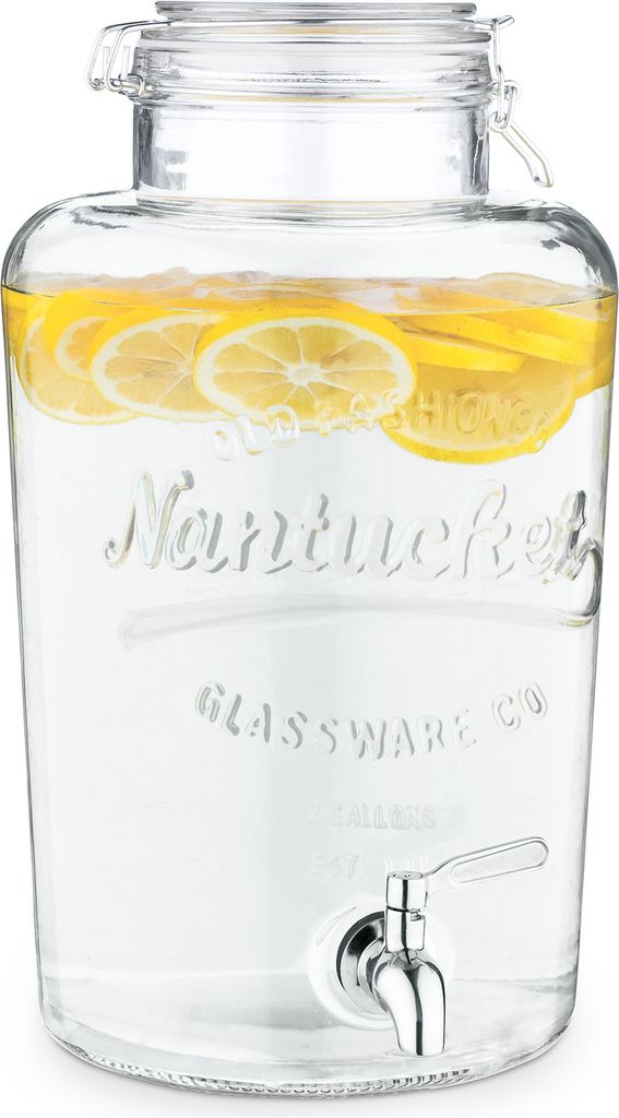 Navaris Getränkespender 8 Liter aus Glas - Zapfhahn aus Edelstahl und Bügelverschluss - Wasserspender Glasbehälter für kalte Getränke