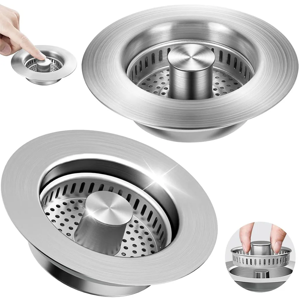 Bouchon évier inox anti-colmatage Ø81mm avec panier de récupération x2