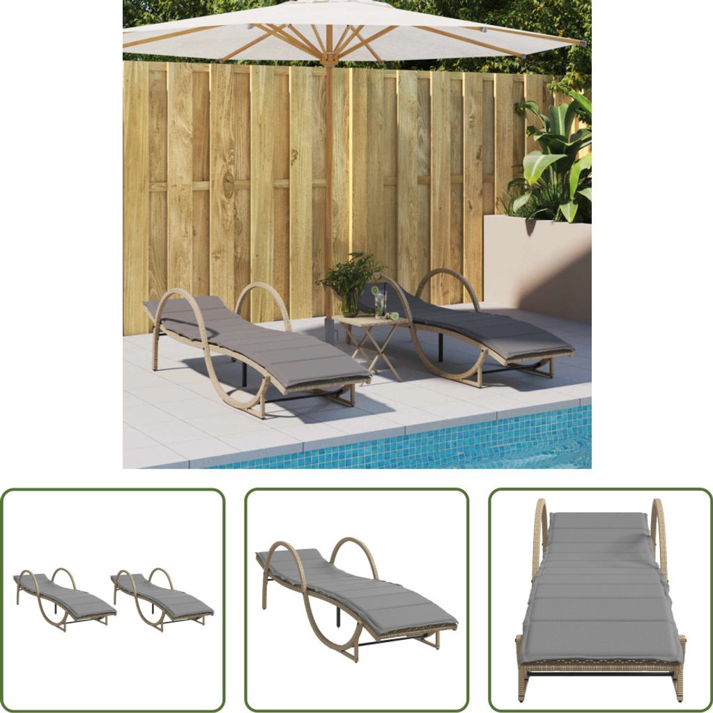 The Living Store Sonnenliegen 2 Stk. mit Auflagen Beige Poly Rattan