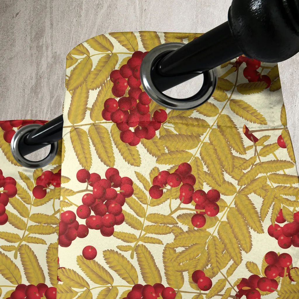 Paire de rideaux décoratifs nature 280x245 cm motif baies et feuilles