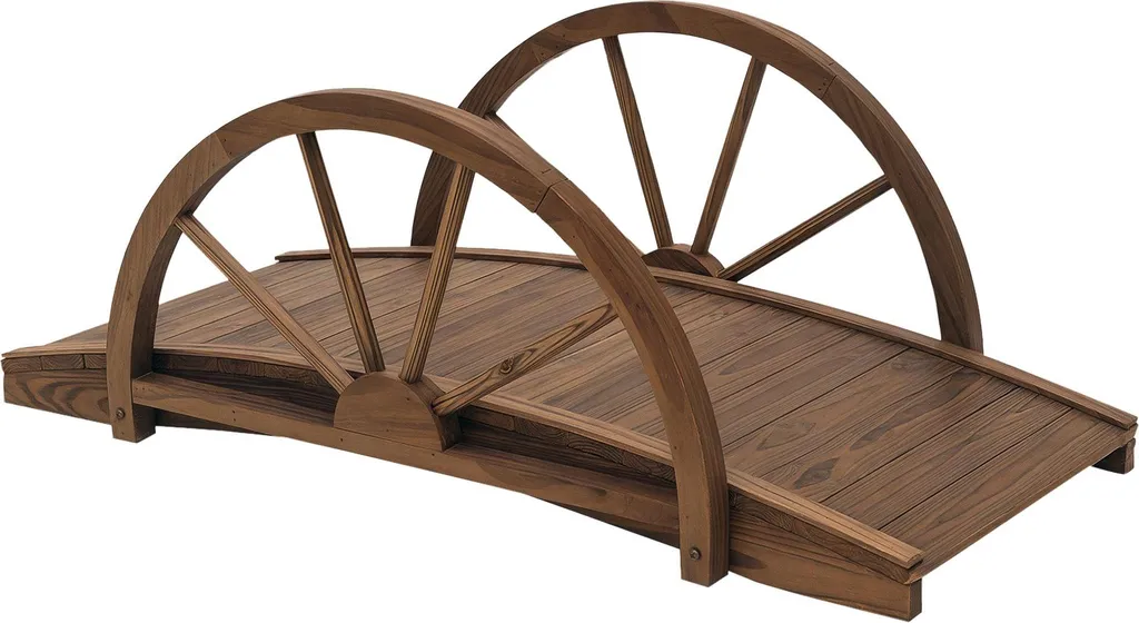 Pont de bassin en bois marron 100 cm décoration rustique avec rambardes