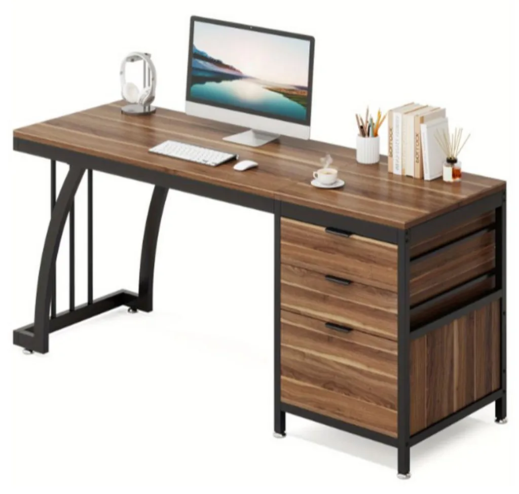 Bureau de travail bicolore avec triple tiroir pour dossiers et fournitures