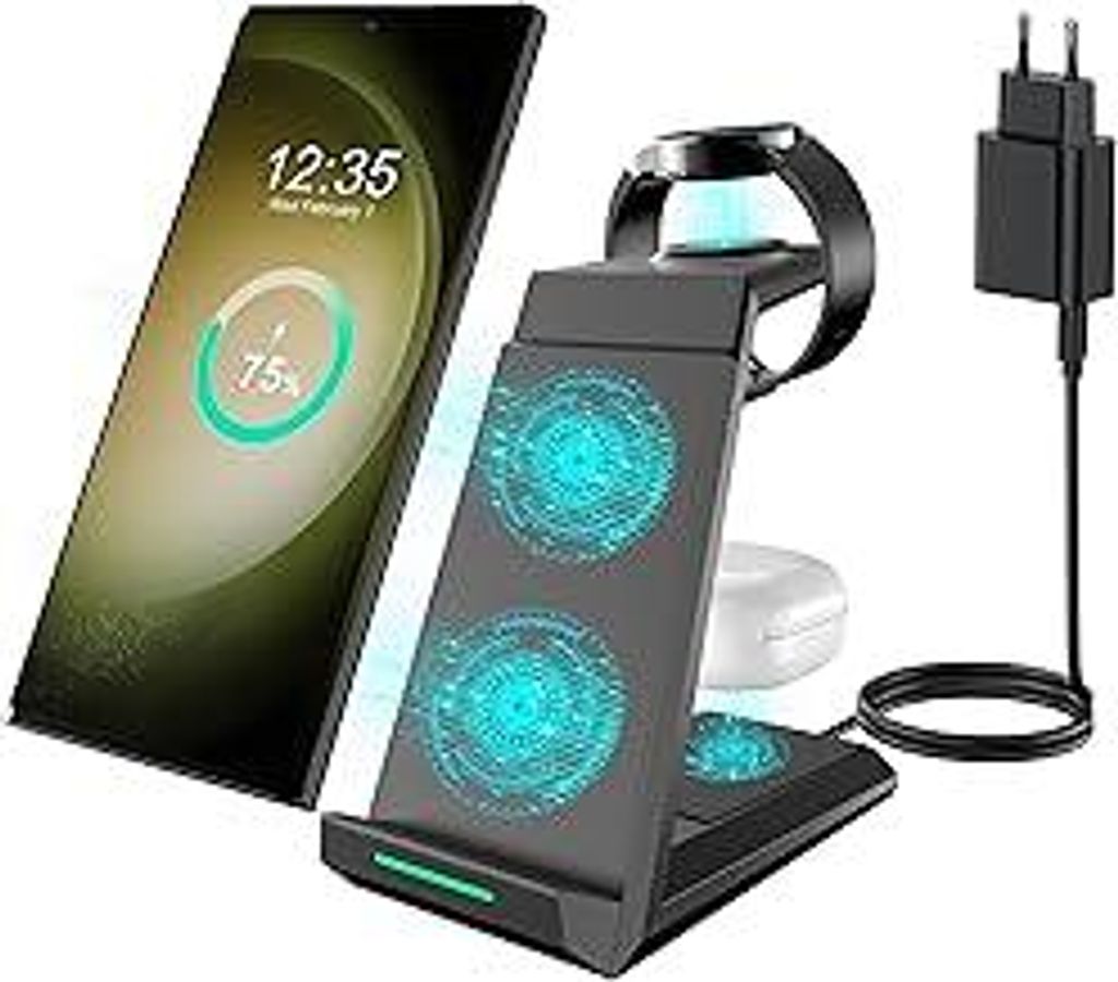 Induktive Ladestation für Samsung?ADADPU Kabelloses Ladegerät 3 in 1 Kompatibel für Galaxy Watch 8/7/6/5/5 Pro/4/3/Active 2?Wireless Charger fü...