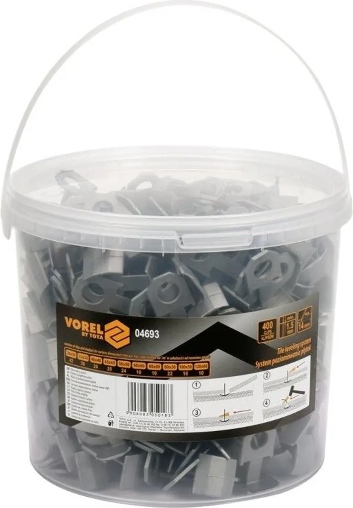Clips de nivellement Vorel 04693 pour carrelage - Lot de 400 pcs 1mm