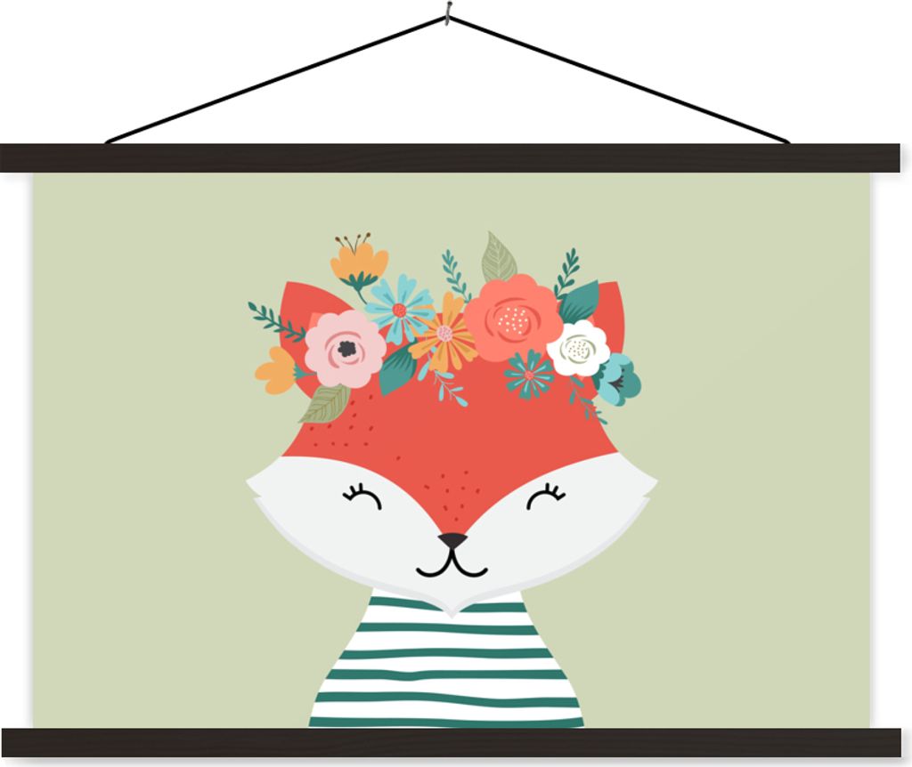 MuchoWow Textilposter Fuchs - Sommer - Krone 60x40 cm mit schwarzem Rahmen - Hölzernes