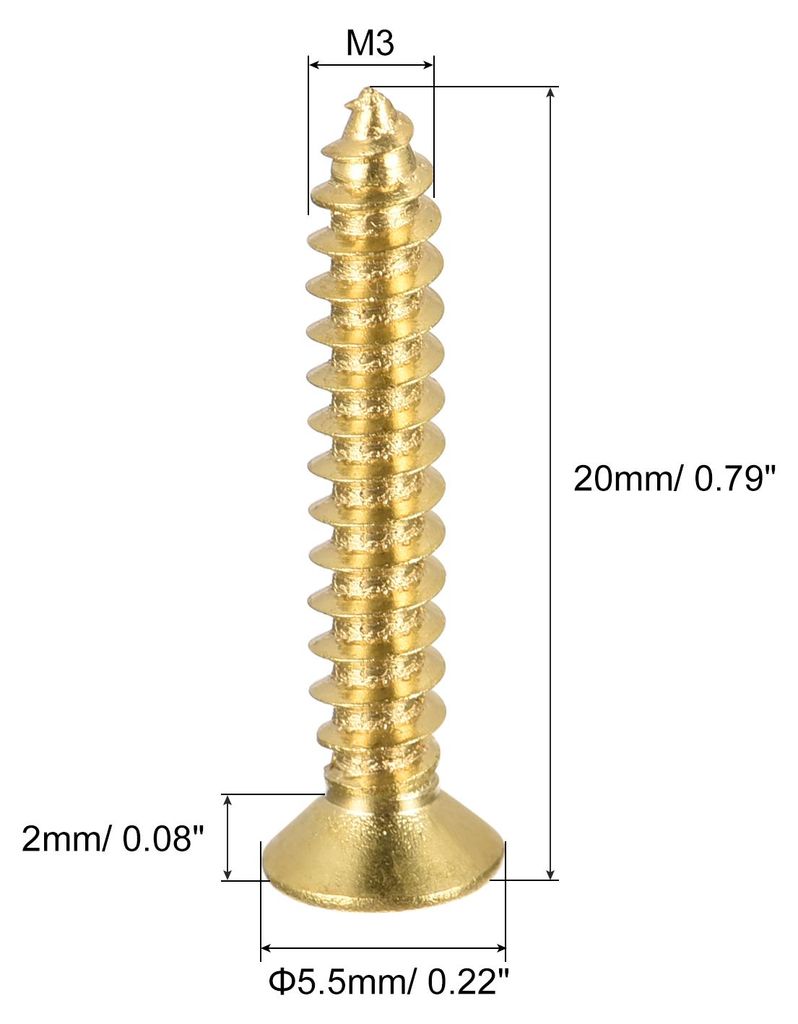 48 Stš¹ck Messing Holzschrauben, M3 x 20mm Kreuzschlitz Flachkopf, selbstschneidender Verbinder fš¹r Tš¹ren, Schr?nke, Holzm?bel