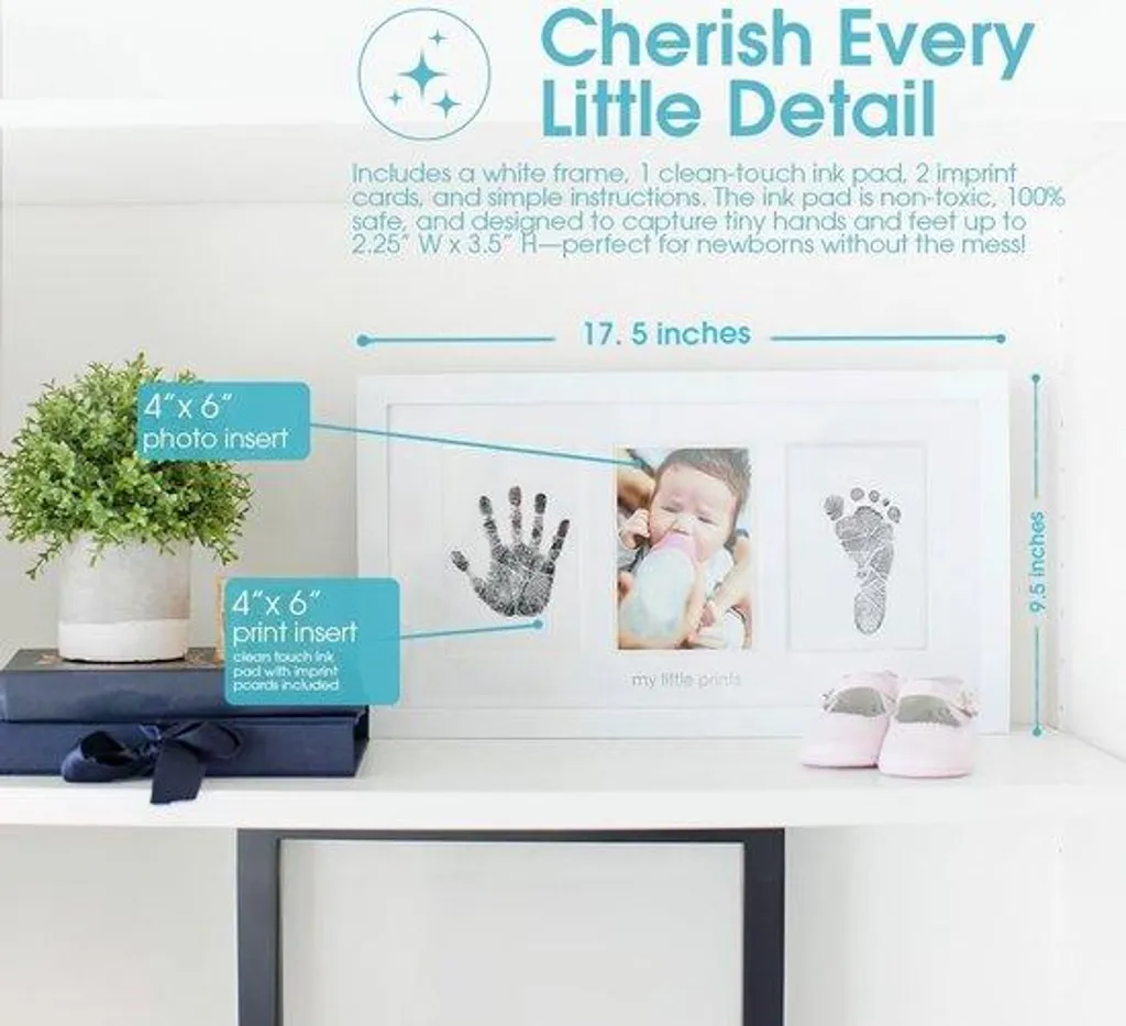 Kit Cadre Photo Empreinte Bébé Blanc avec Tampon Encreur Clean-Touch