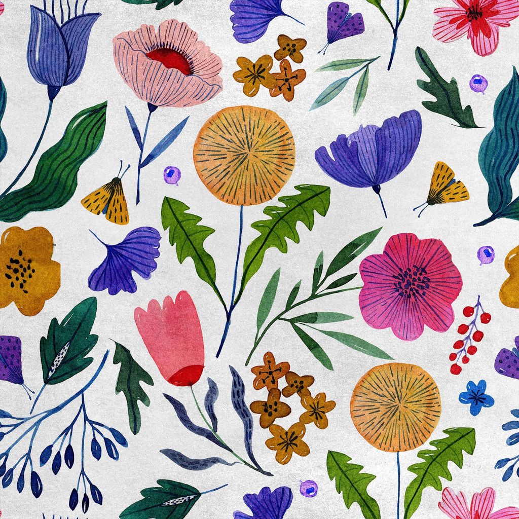 Royal Samt Stoff Polyester Zum Nähen - Motiv Wildblumen Aquarell