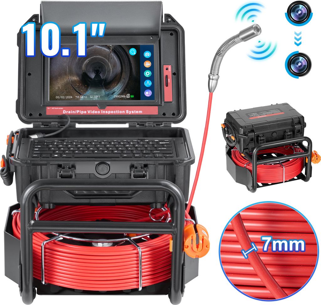 SucceBuy-Kanalkamera, 165 Fuß/50 m groß, selbstnivellierende Abflusskamera mit 10,1-Zoll-Touchscreen, 512-Hz-Sender und Entfernungszähler, IP67-...