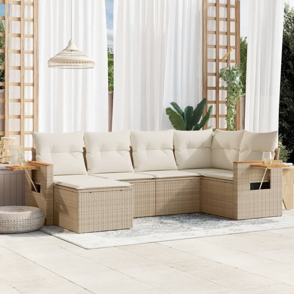 Maison Exclusive - 6-tlg. Garten-Sofagarnitur mit Kissen Beige Poly Rattan
