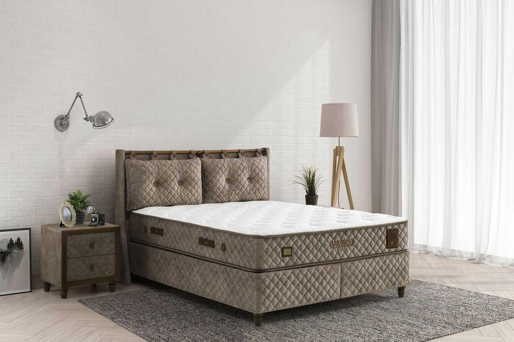 Bambi Bambi Bamboo Sleep Boxspringbett-Set H3 Matratze Kopfteil Bettkästen, 200 / 200