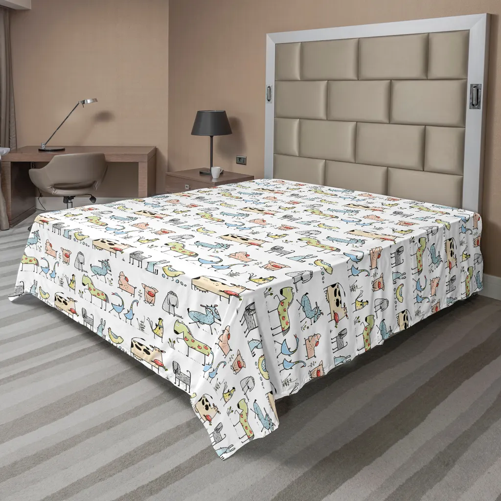Drap plat rétro motif chèvres et moutons ABAKUHAUS - 244 x 205 cm beige