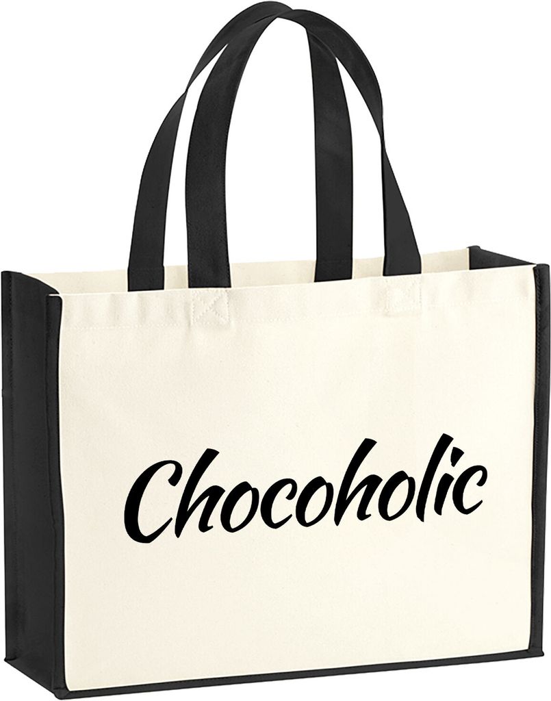 Huuraa Jutetasche Chocoholic Schriftzug 21 Liter Black Jute und Baumwolle Einkaufstasche Geschenkidee