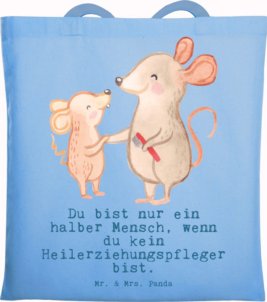 Mr. & Mrs. Panda Tote Bag Heilerziehungspfleger Herz - Sky Blue - Geschenk, Witzig, Ausbildung, Büchertasche, Tasche, Laptoptasche, Spruch, Shoppi...