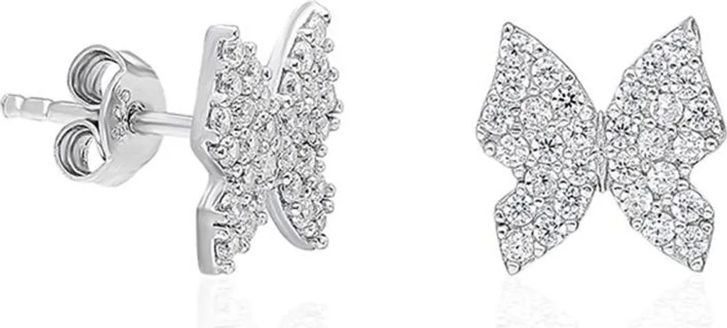 Puces d'oreilles papillon argent 925 rhodié et oxyde de zirconium