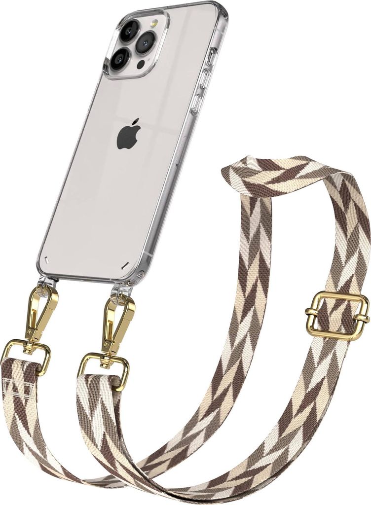 EAZY CASE Handykette - Verstellbarer Trageriemen kompatibel mit Apple iPhone 13 Pro Max, Handykordel mit transparenter Silikon-Hülle, Karabiner Go...