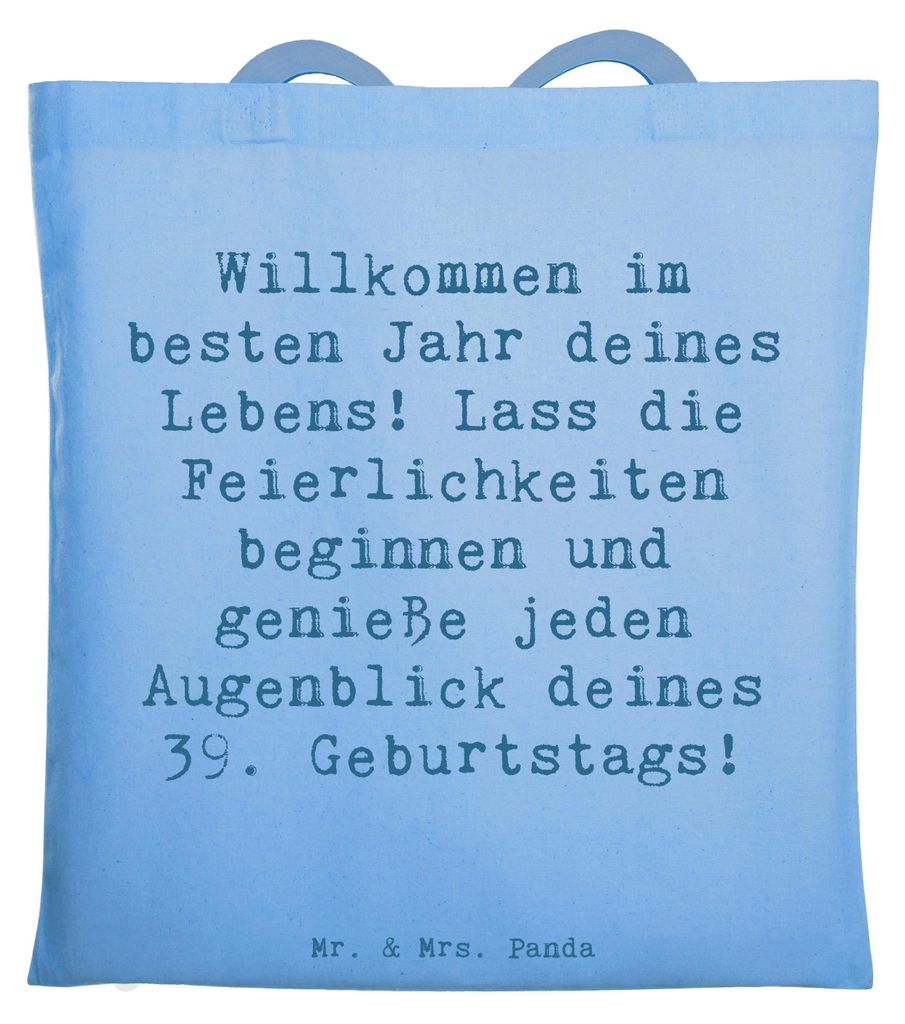Mr. & Mrs. Panda Tote Bag Spruch 39. Geburtstag - Sky Blue - Geschenk, Baumwolltasche, Überraschung, totebag, Tasche, Geburtstagsgeschenk, Happy B...