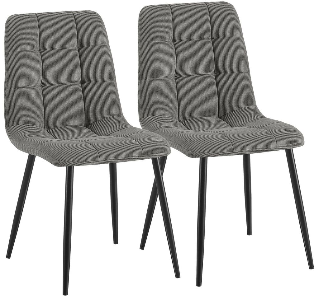 CLP 2er Set Esszimmerstühle Antibes Cordbezug gepolstert Rückenlehne bis 150 kg grau
