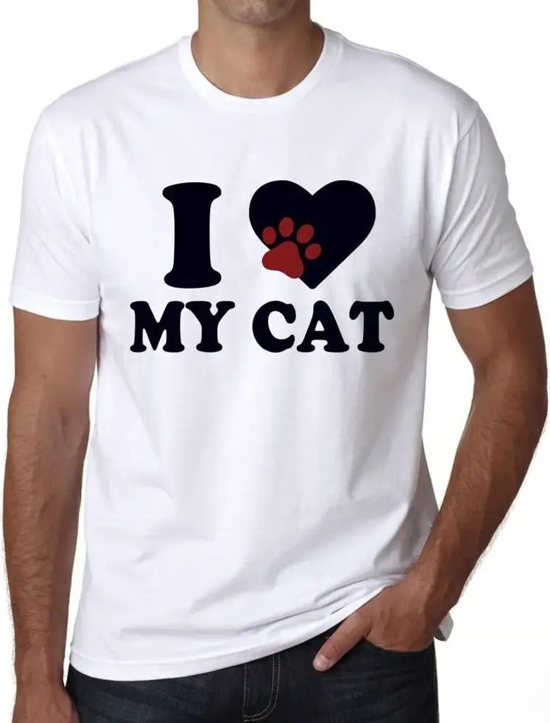 Herren Grafik T-Shirt Ich liebe meine Katze – I Love My Cat – Öko-Verantwortlich Vintage Jahrgang Kurzarm Lustige Druck Geburtstag Geschenk Mann