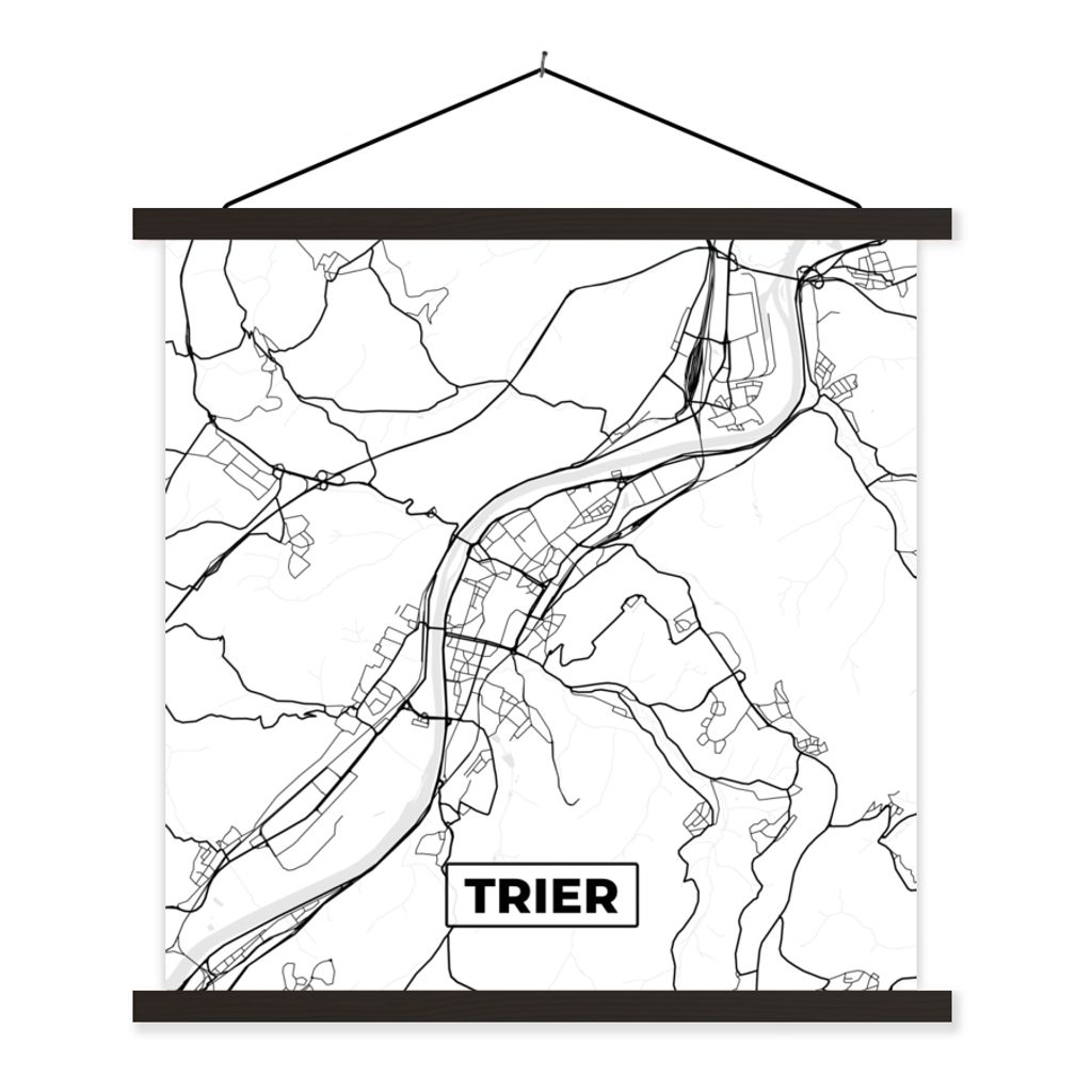 MuchoWow Textilposter Karte - Trier - Stadtplan 90x90 cm mit schwarzem Rahmen - Magnetisches