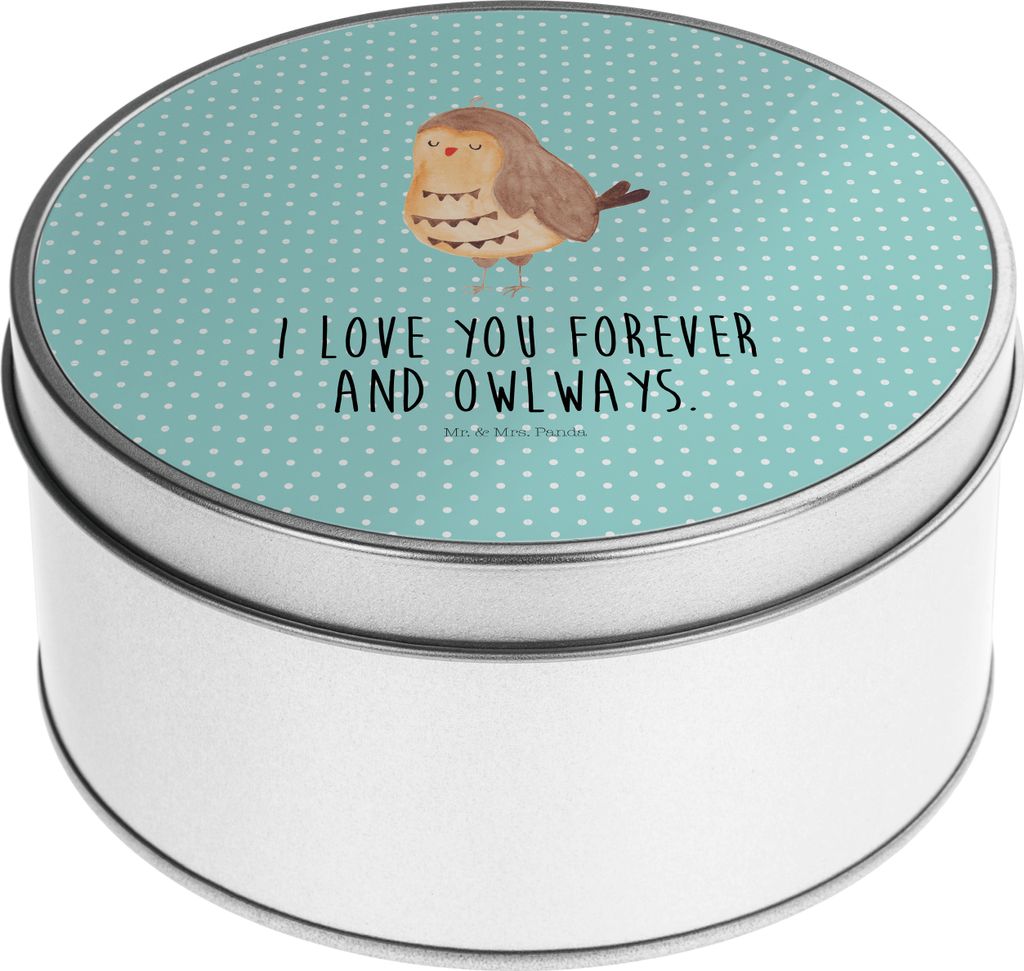 Mr. & Mrs. Panda Dose Eule Zufrieden - Türkis Pastell - Geschenk, Hochzeitstag, Keksdose, Liebesspruch, Owl, Eulen Deko, Vorratsbehälter, Aufbewa...