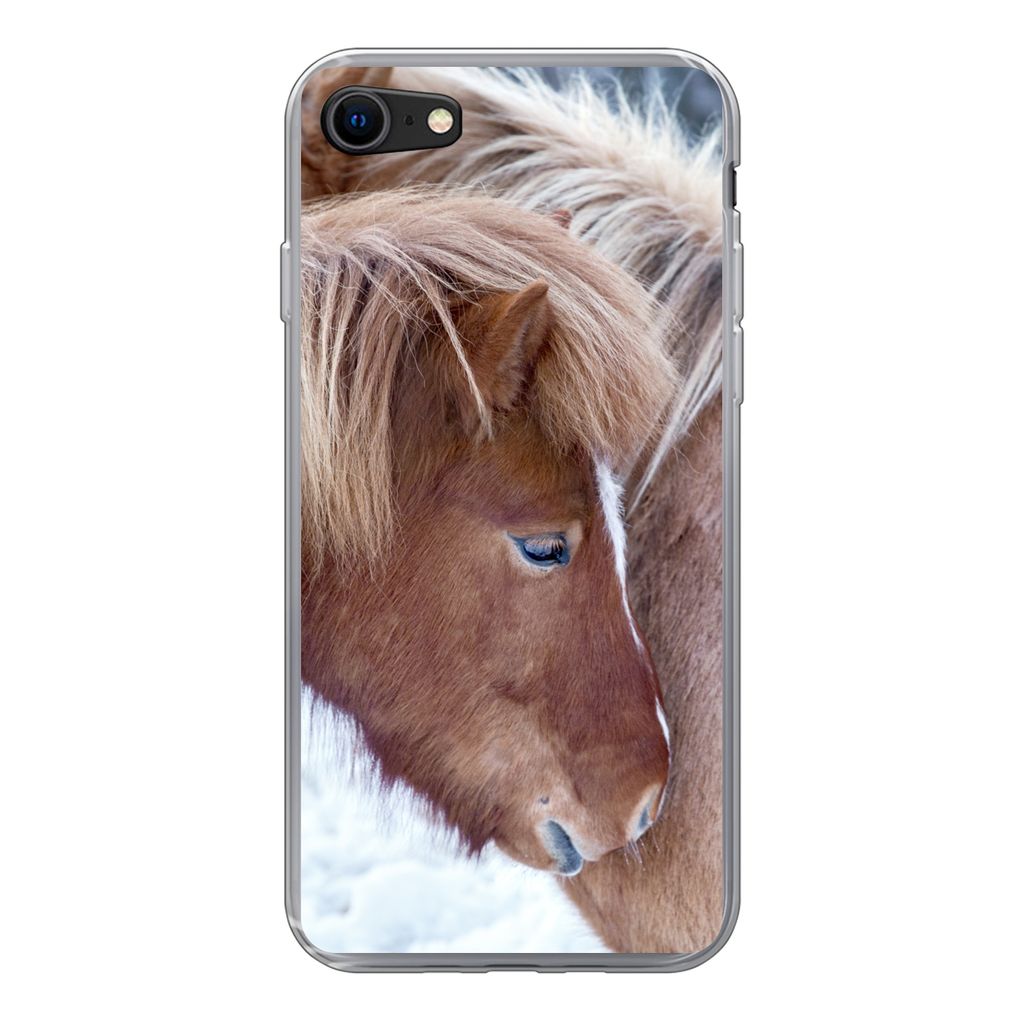 MuchoWow Handyhülle Schutzhülle Hülle für iPhone 7 Pferde - Fohlen - Schnee Silikon Softcase Handy Hülle - Kartenhalter