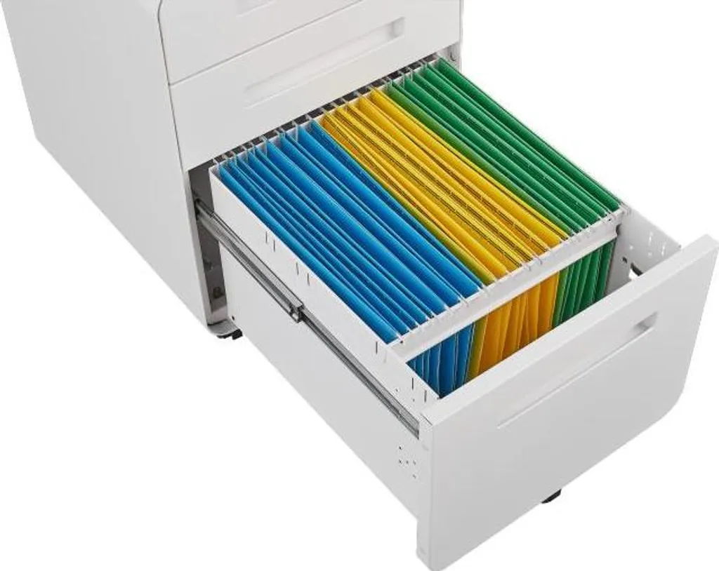 Caisson de bureau à roulettes avec 3 tiroirs de rangement blanc mat - 9