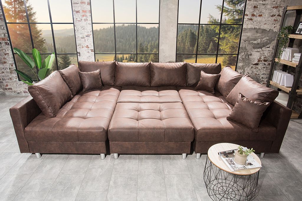 riess-ambiente XXL-Wohnlandschaft KENT 305cm antik braun