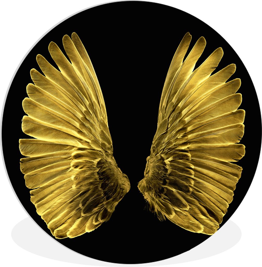 MuchoWow Rundes Wandbild - Runde Bilder Goldene Flügel auf schwarzem Hintergrund Ø 30 cm Kreis Wanddekoration Kunststoff - Wandkreis - Wandschm...