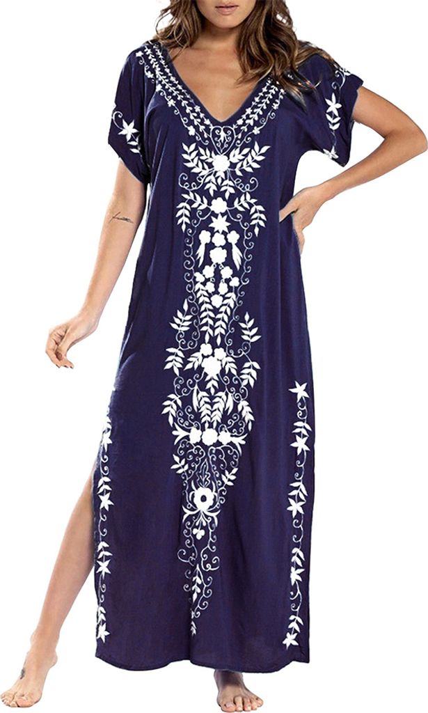Lässiges Modestil Maxikleid Lockere Passform V-Ausschnitt Produktbild 