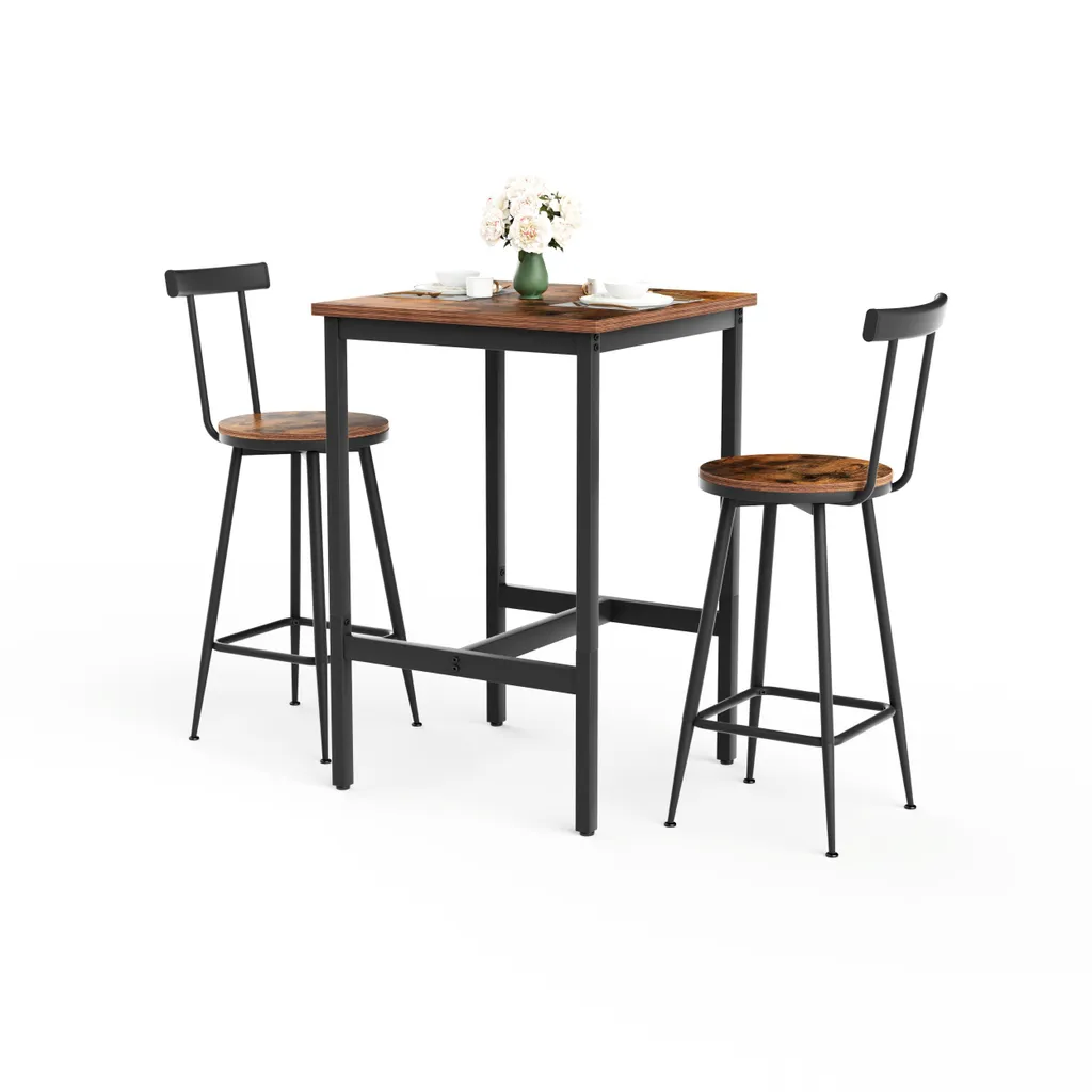 Ensemble Table de Bar et 2 Tabourets Industriels avec Structure en Métal - 9