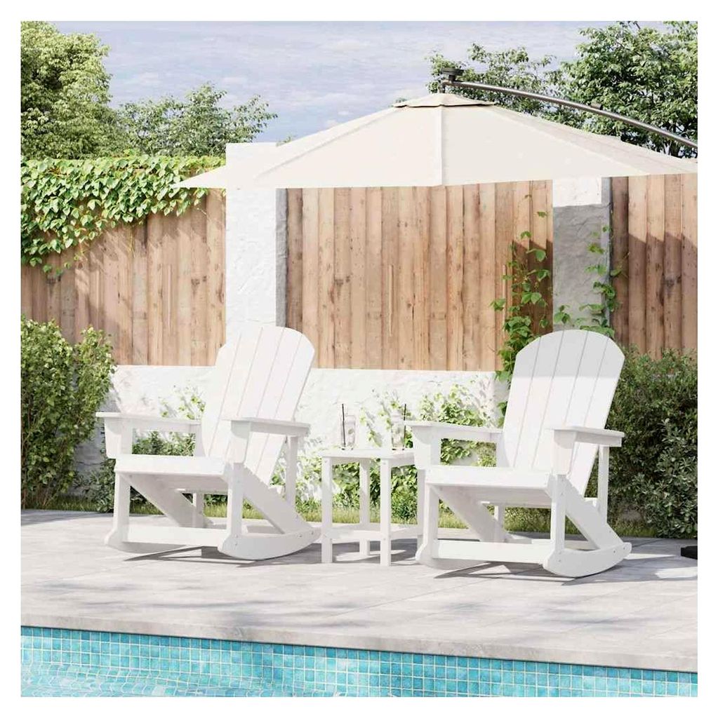 Adirondack Schaukelstühle 2er Set, Weiß, aus wetterfestem HDPE für Garten und Terrasse, mit Latten-Design und ergonomischen Armlehnen