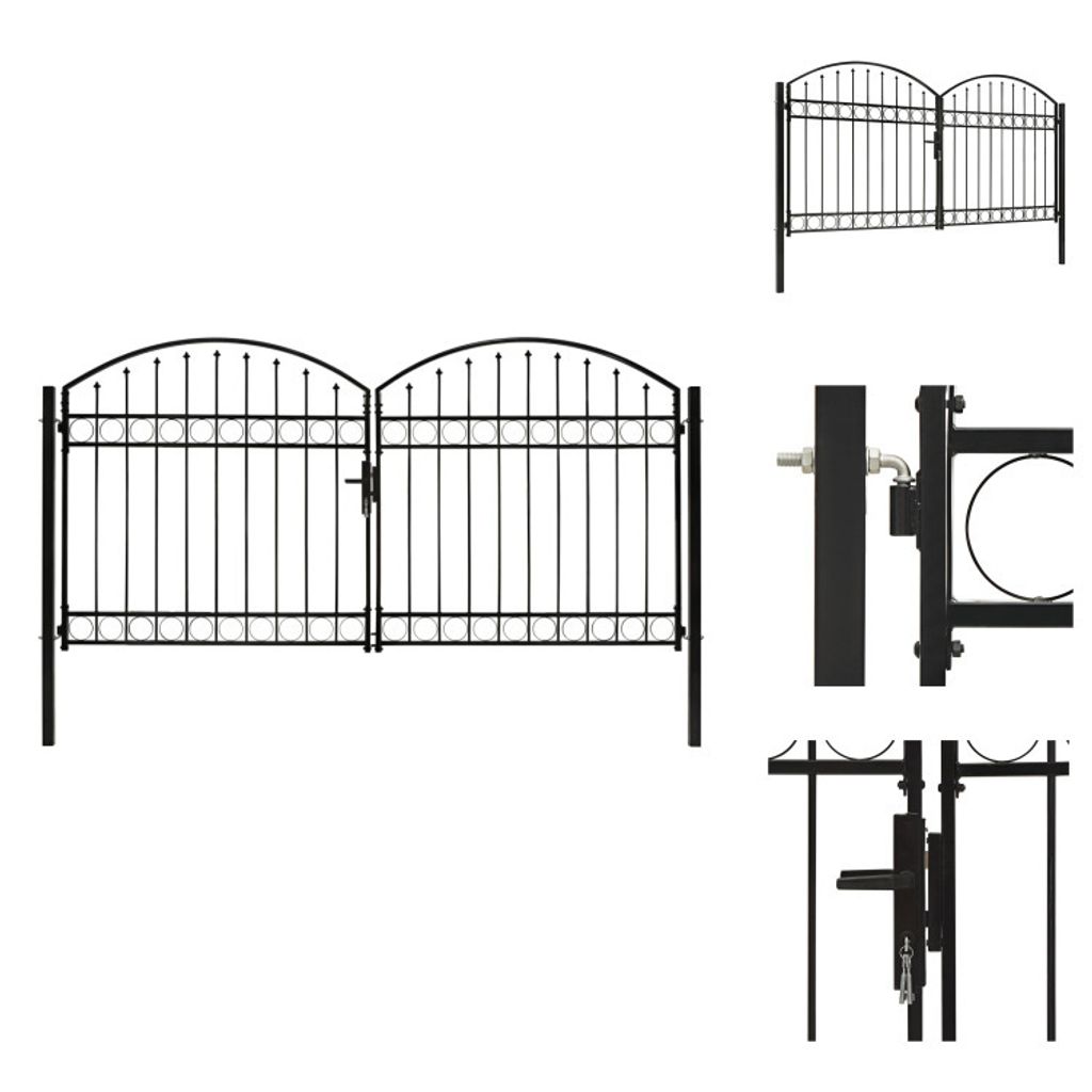 vidaXL Zauntor Doppelflügel Gewölbte Spitze Stahl 300 x 150 cm Schwarz - Gartentore