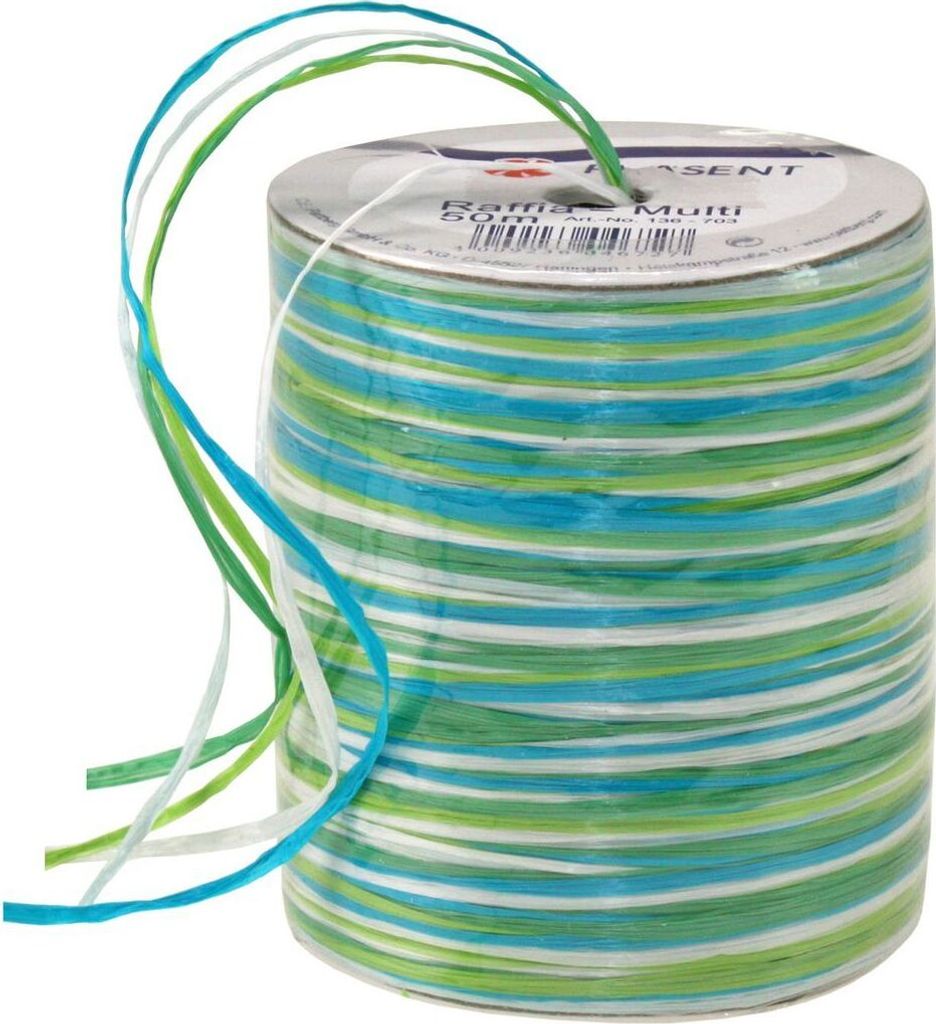 Geschenkband Multicolour, 50m Rolle, Farben wählbar , Farbe:blau/weiss/grün