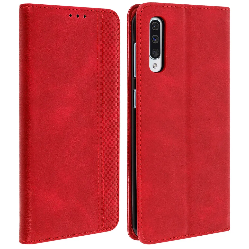 Custodia Vintage Rosso Samsung Galaxy A50: Pelle Retro con Stand