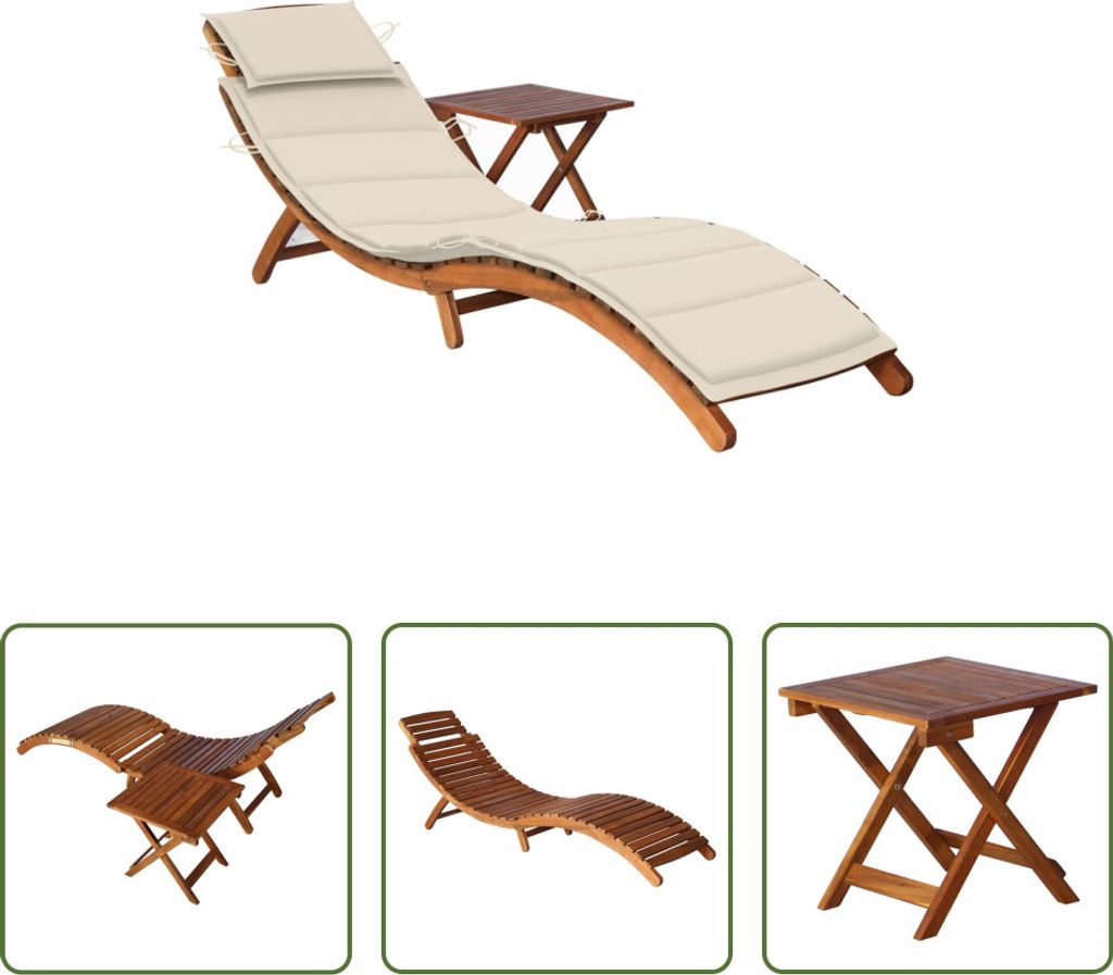 The Living Store Sonnenliege mit Tisch und Auflage Massivholz Akazie