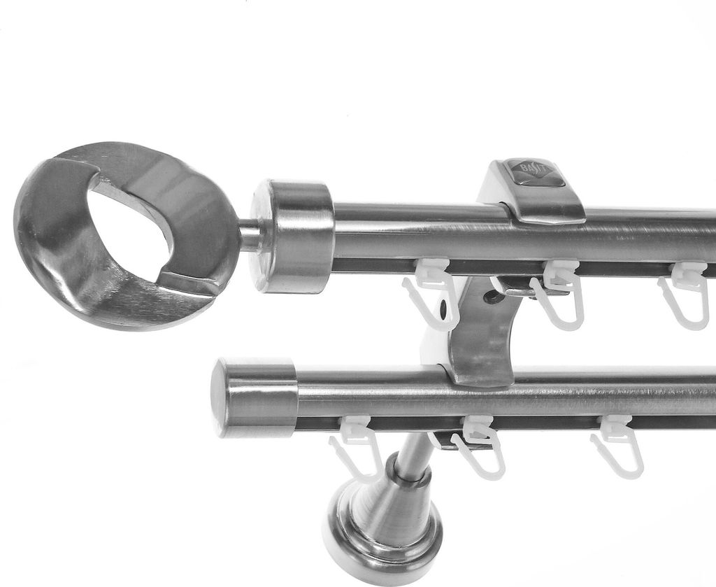 Innenlauf Gardinenstange Ø 20mm Metall Edelstahl Look 2-läufig Wandträger H60II
