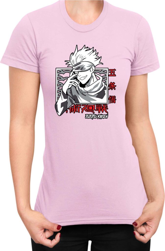 Damen T-Shirt Japan Manga Anime Comics Animation Jujutsu Anime Manga Kaisen Satoru Gojo 05, Lady XS / Hellrosa