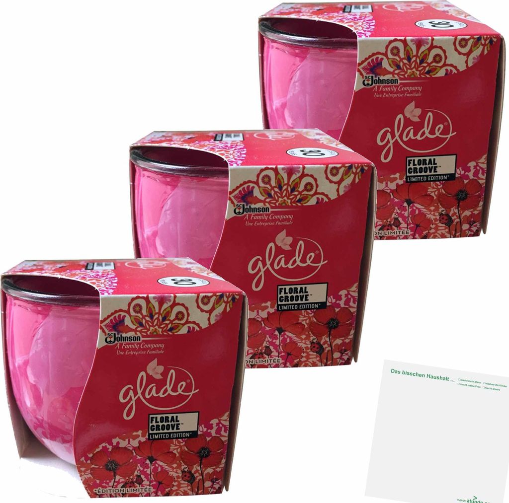 Glade Duftkerze Floral Groove Blumenduft Kerze 3er Pack (3x120g Stück) + usy Block