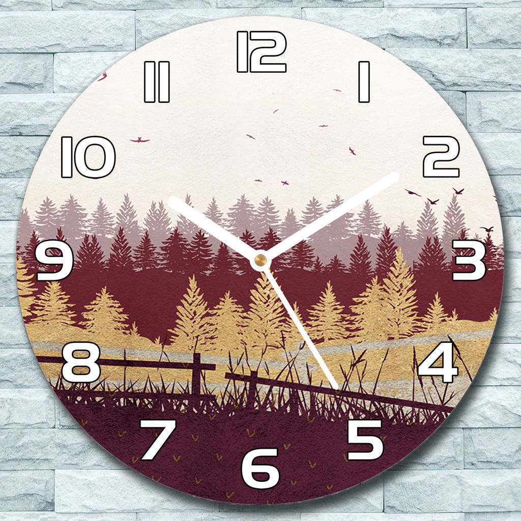 Wanduhr aus Glas Rund fi 30 Herbst-Waldbäume Quarz Deko Wohnzimmer Büro