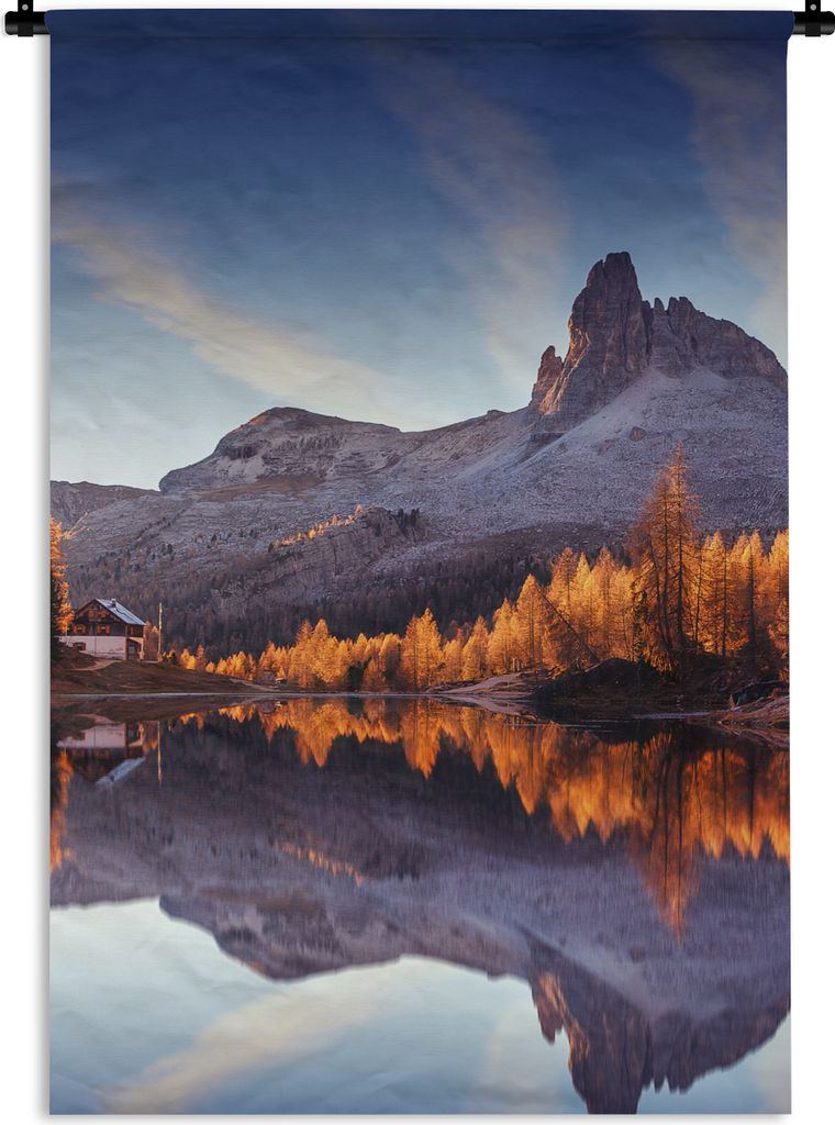 MuchoWow Wandteppich Wandbehang Berge - Bäume - Herbst - See - Natur 90x135 cm Tapisserie Dekoration Wandtuch - Baumwolle - Wandskulptur