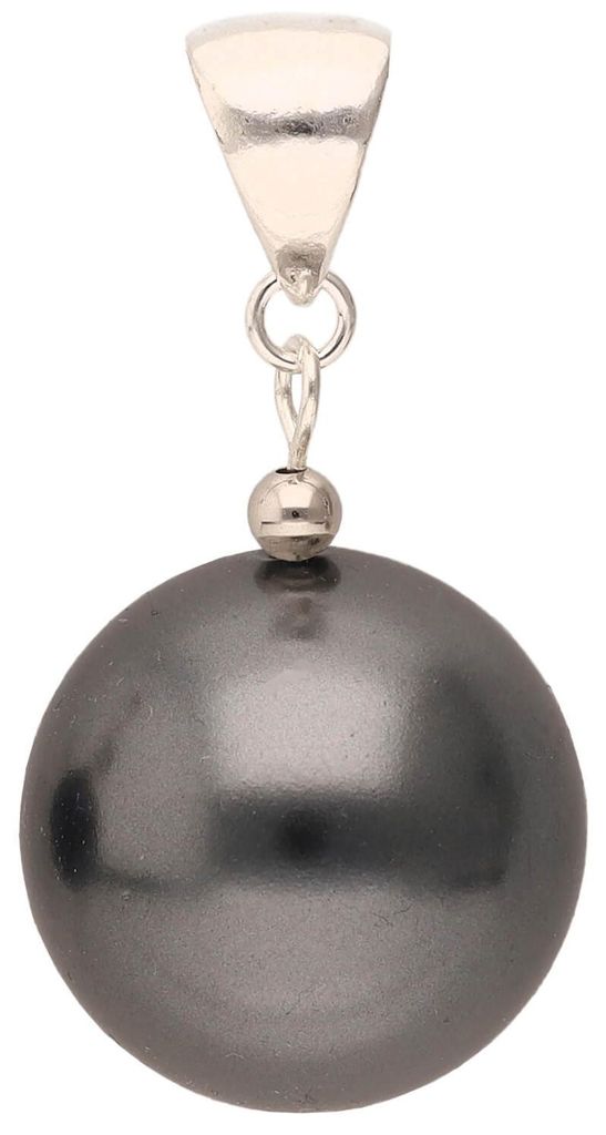 Anhänger aus Perle Muschelkernperle & 925 Silber Ø16mm grau Anthrazit Damen