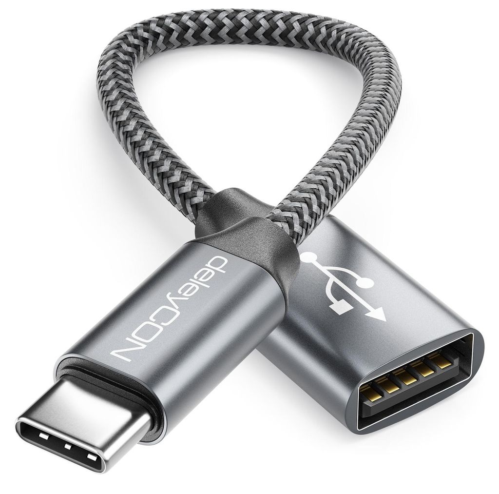 deleyCON USB C auf USB Adapter 2.0 OTG Typ-C Stecker auf A Buchse - Kabel für iPhone 17/16/15, Galaxy S26/S25/S24, A56, A17, A16 Tablet, MacBook, ...