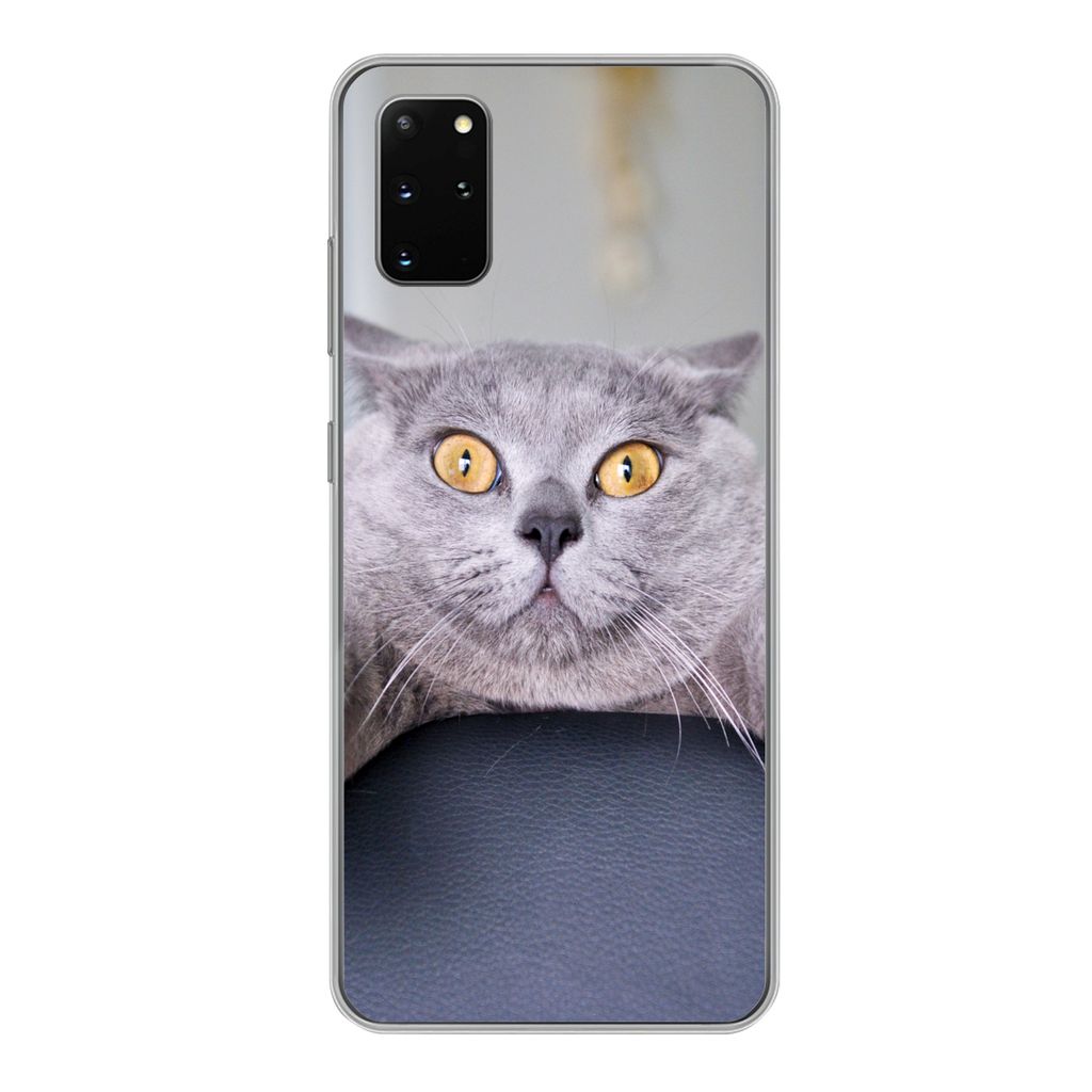MuchoWow Handyhülle Schutzhülle Hülle für Samsung Galaxy S20 Plus Katze - Angst - Stuhl Silikon Softcase Handy Hülle - Hartschale
