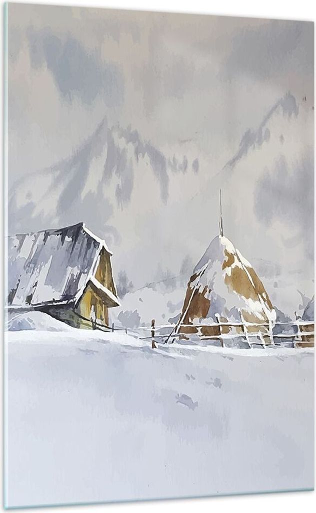Bilder auf glas - Einteilig - Haus Berge Schnee - 70x100cm Produktbild 